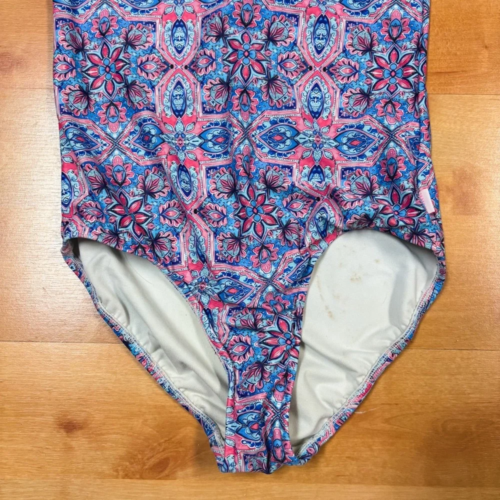 Seafolly Blue Pink & Purple Boho Tile Long Sleeve Rashguard 1 Piece Size 14